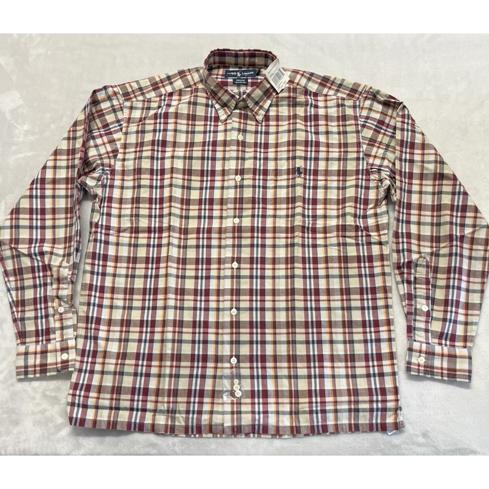 Polo Ralph Lauren Greggor Shirt Men Medium Burgundy Plaid Button Up Preppy NWT